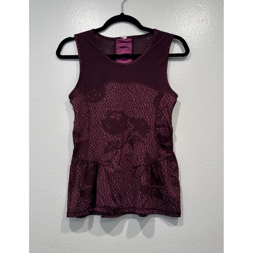 American Eagle Peplum Top Tank Floral Mesh Sleeveless Burgundy Print Workout‎